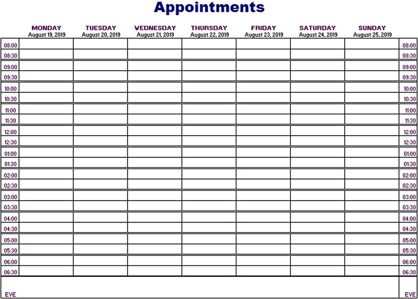Appointments Schedule Template