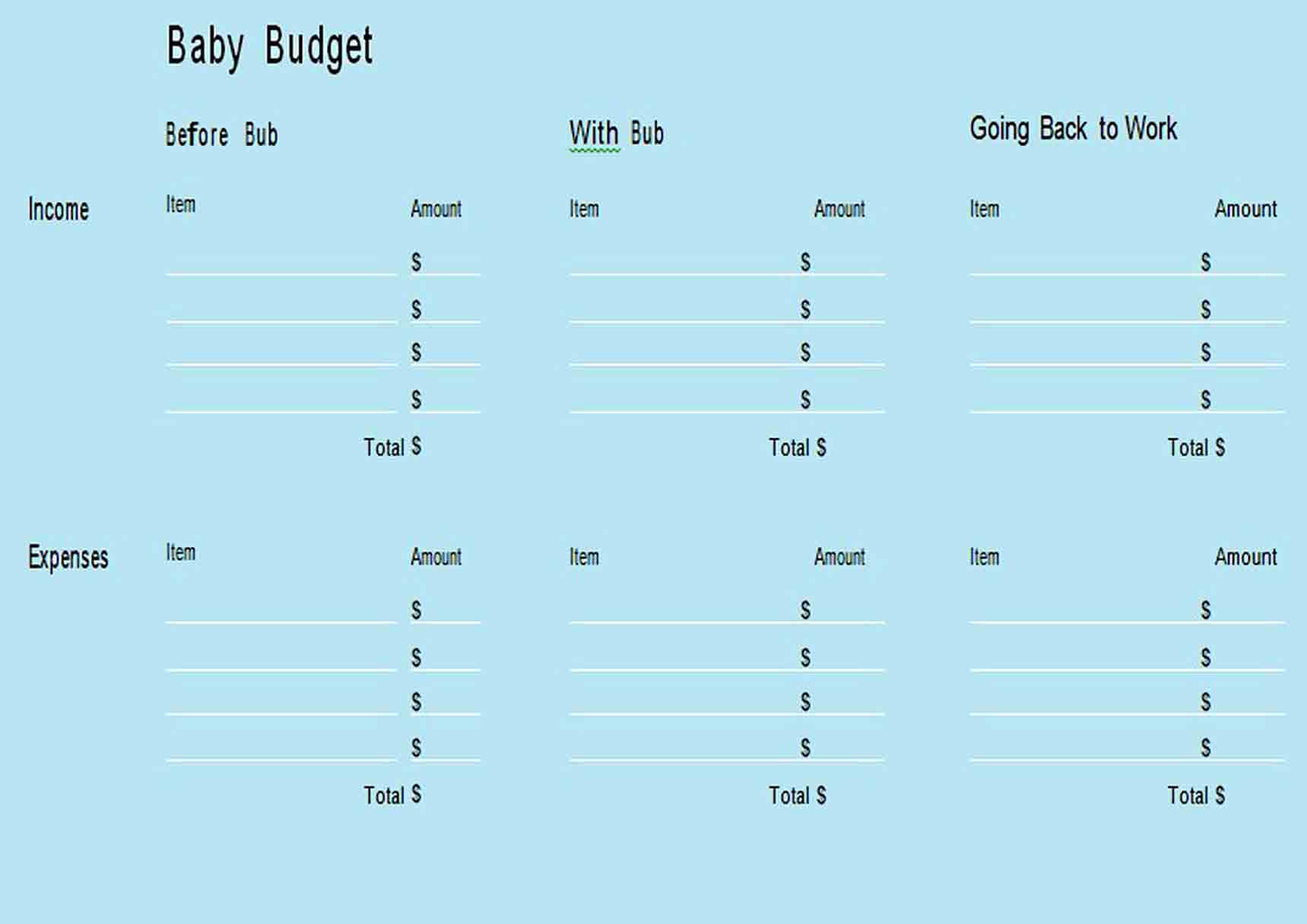 Basic Baby Budget Template