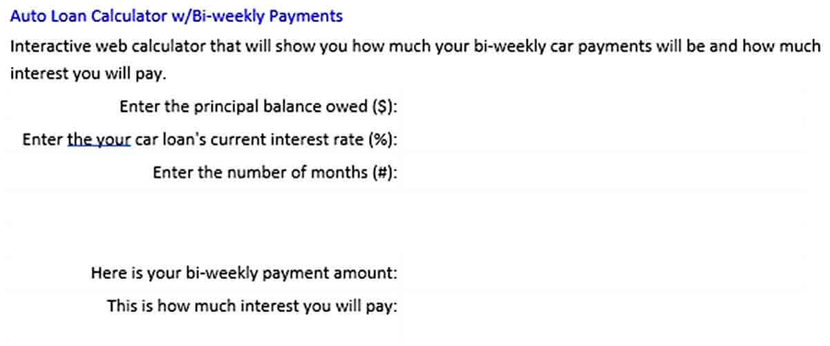 Bi Weekly Car Loan Amortization Schedule