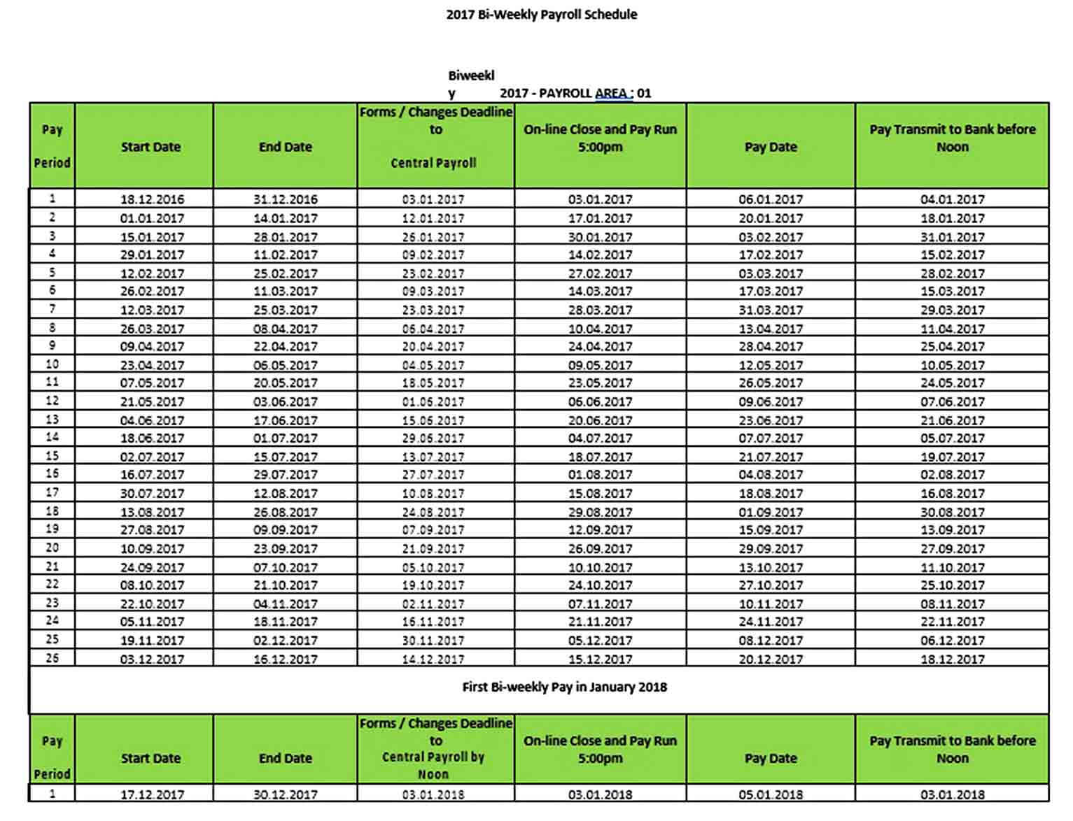 Bi weekly Payroll Schedule Template