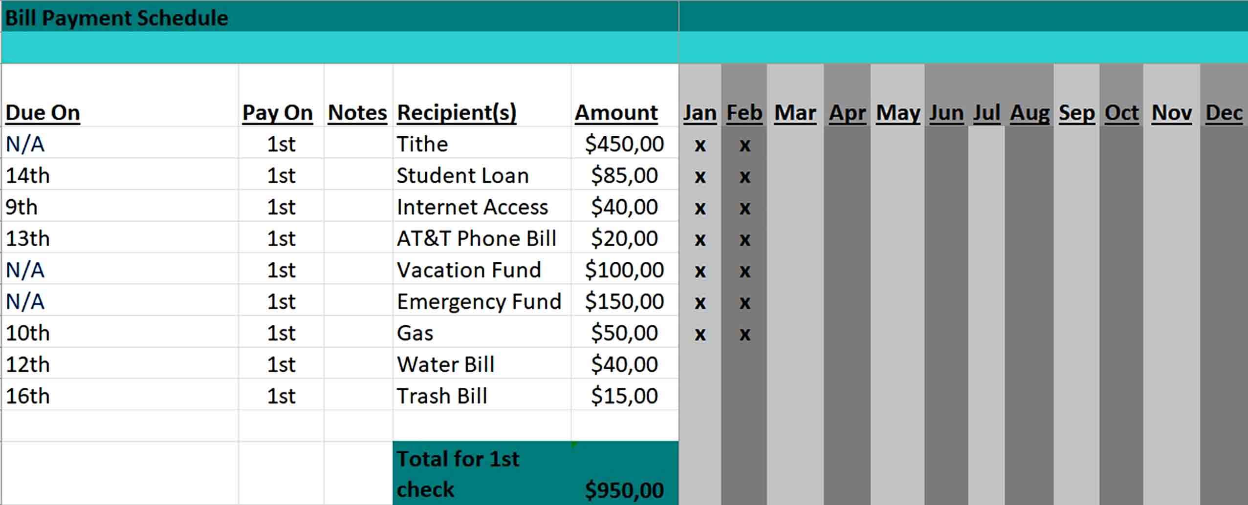 Bill Payment Schedule Template Excel Format