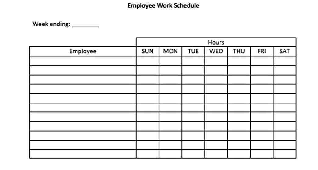 Blank Employee Daily Work Schedule Template