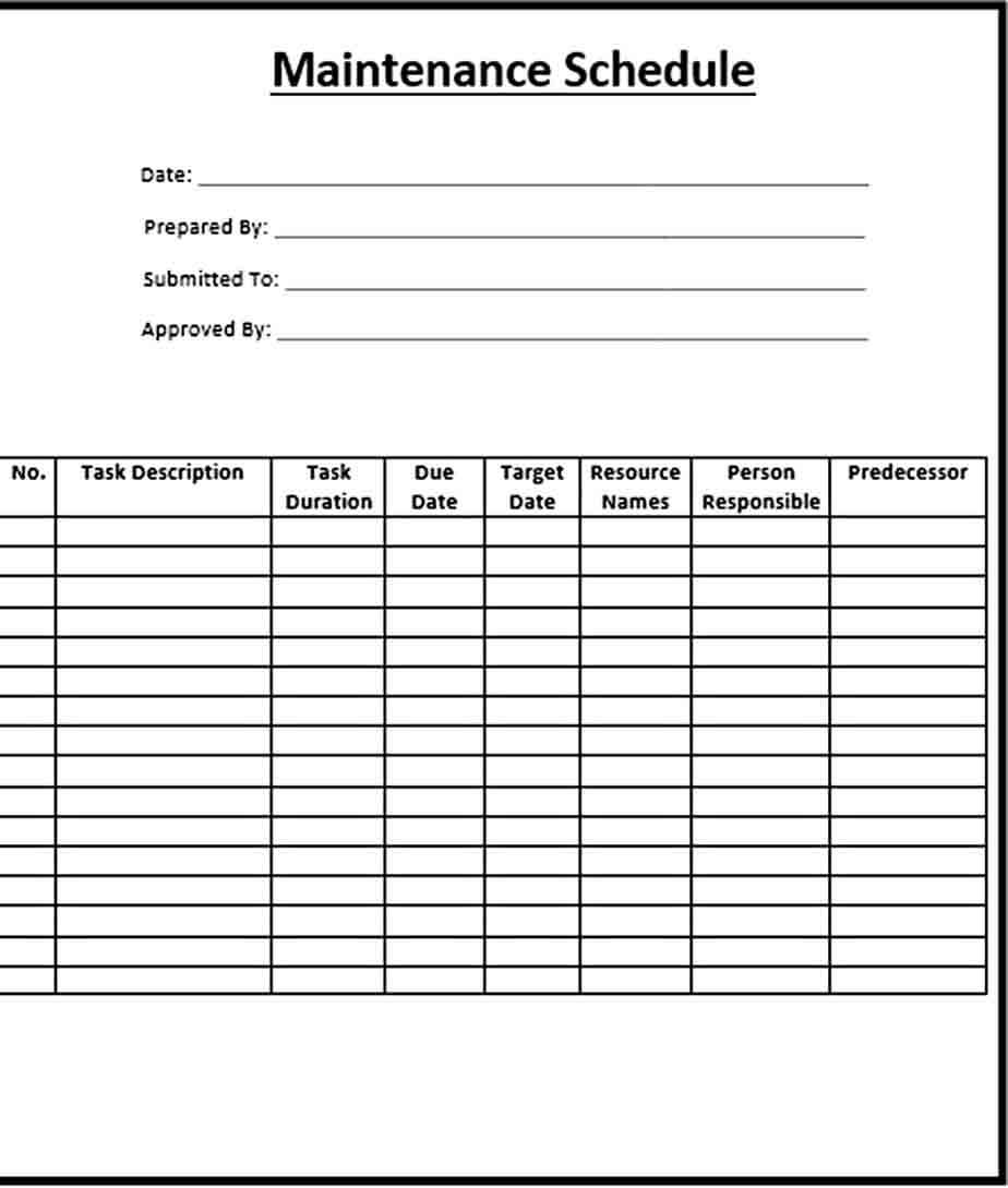 Blank Preventive Maintenance Schedule Template Free Download