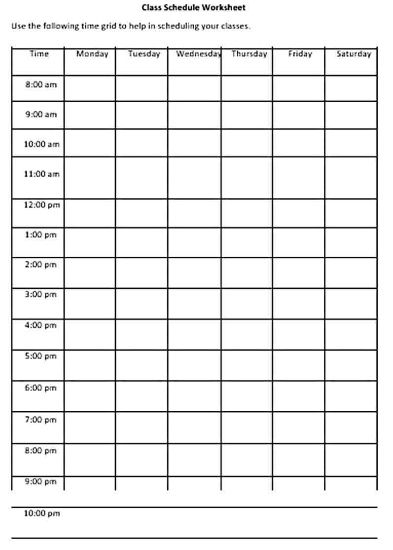 Blank School Schedule in PDF