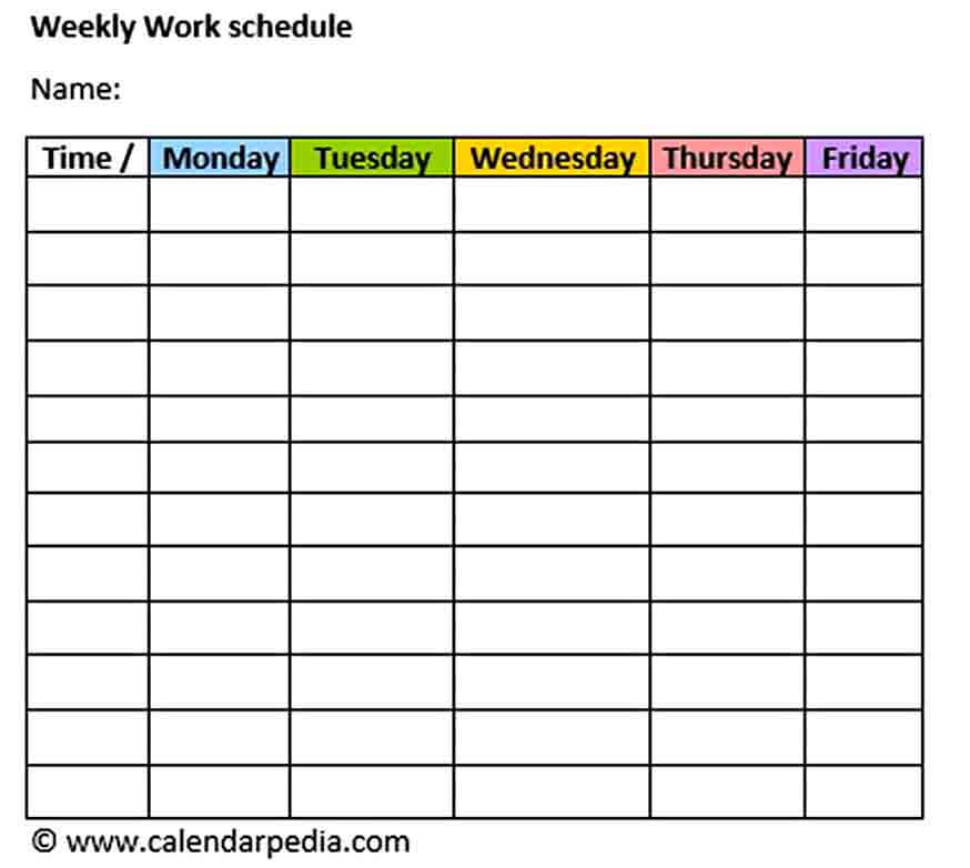 Blank Weekly Employee Work Schedule Template Word Doc