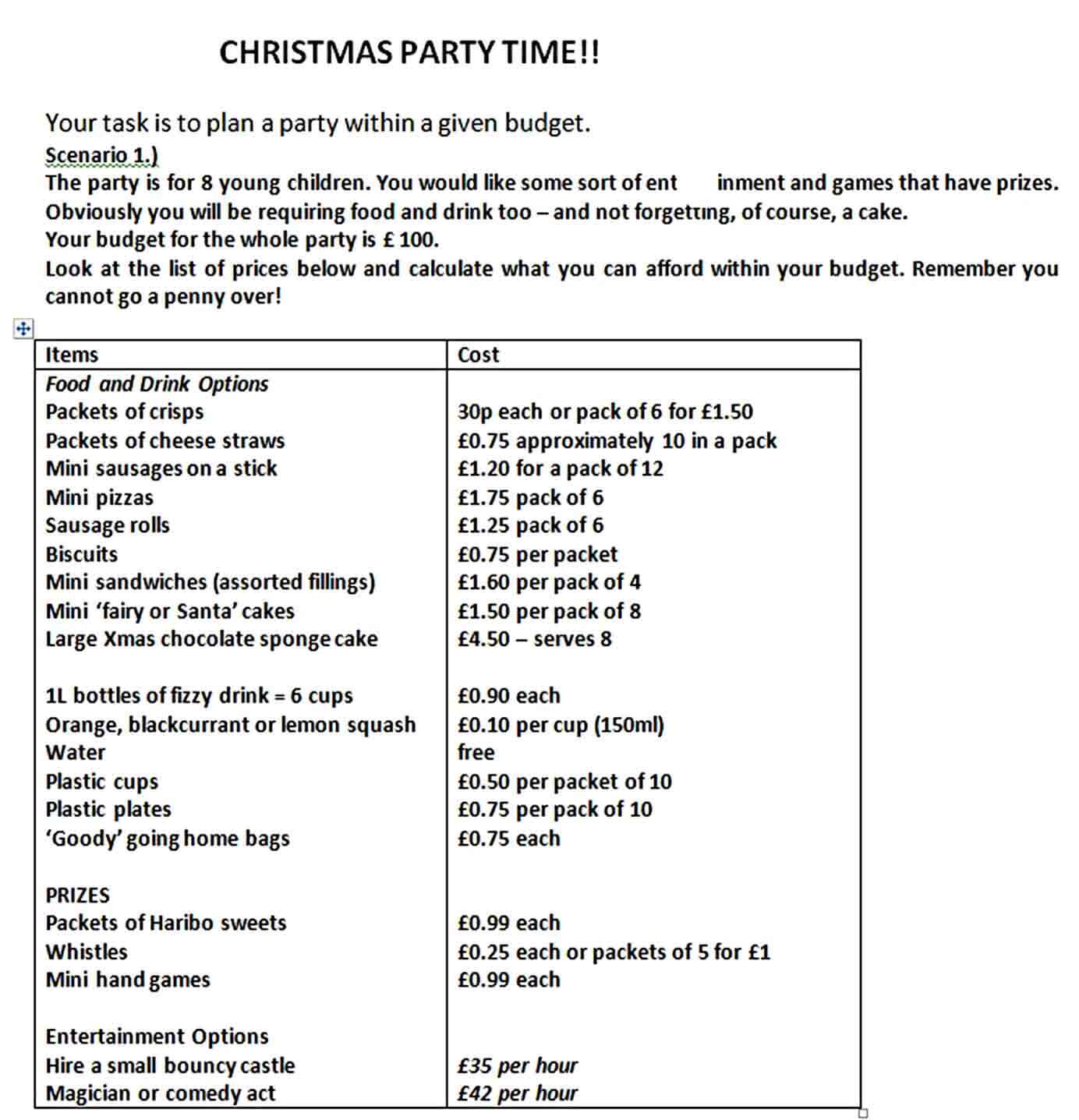 Christmas Party Budget Template