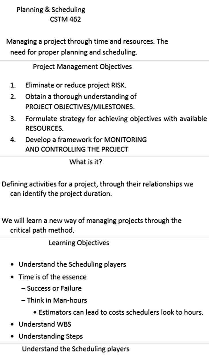 Construction Project Planing and Scheduling