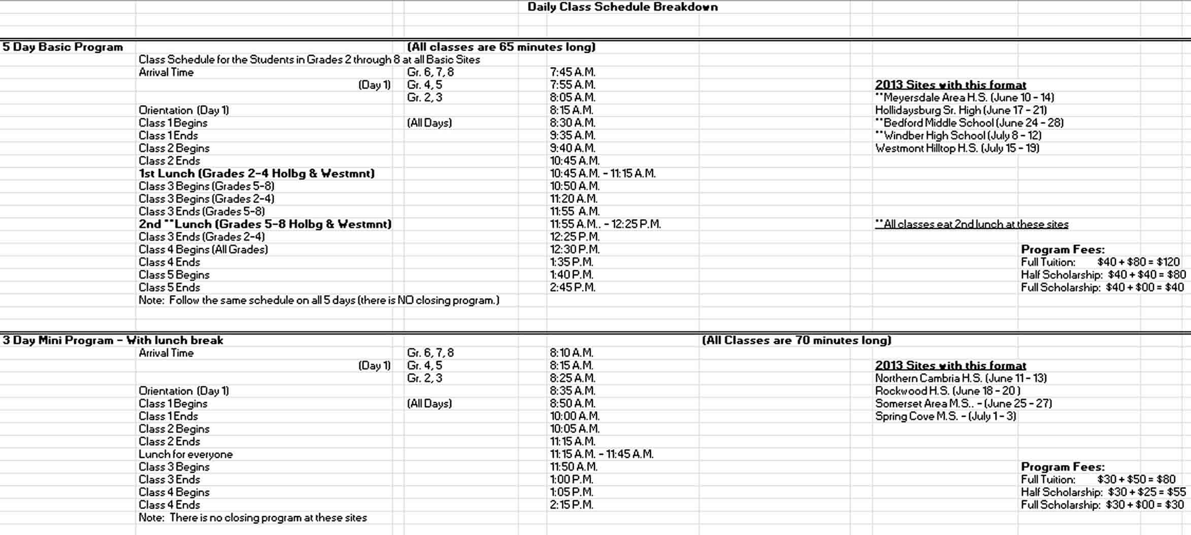Daily Class Schedule Template Excel