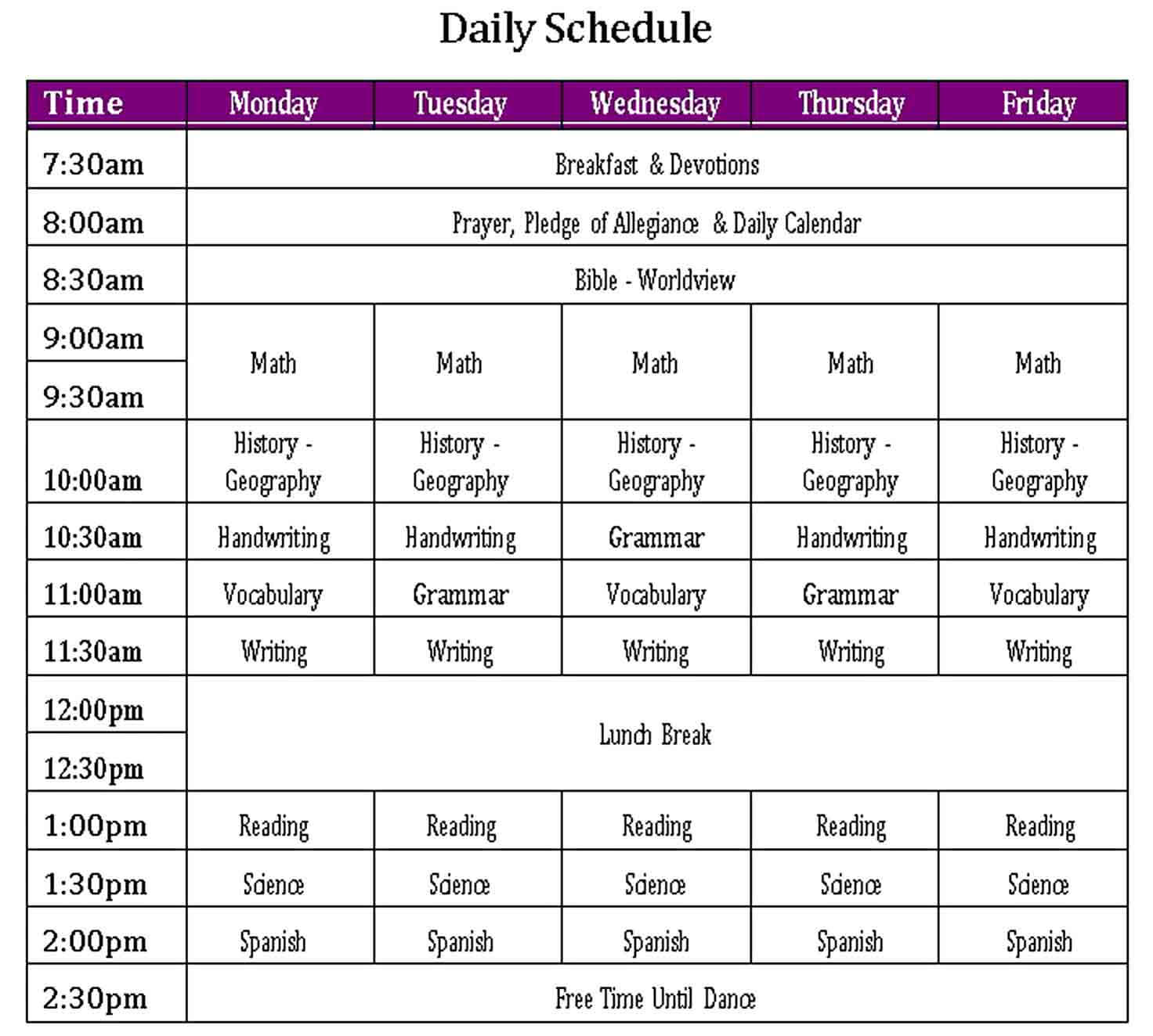 Daily Schedule 1