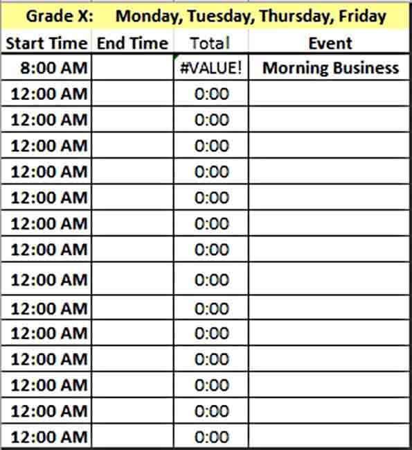 Daily Schedule Template in Excel Format