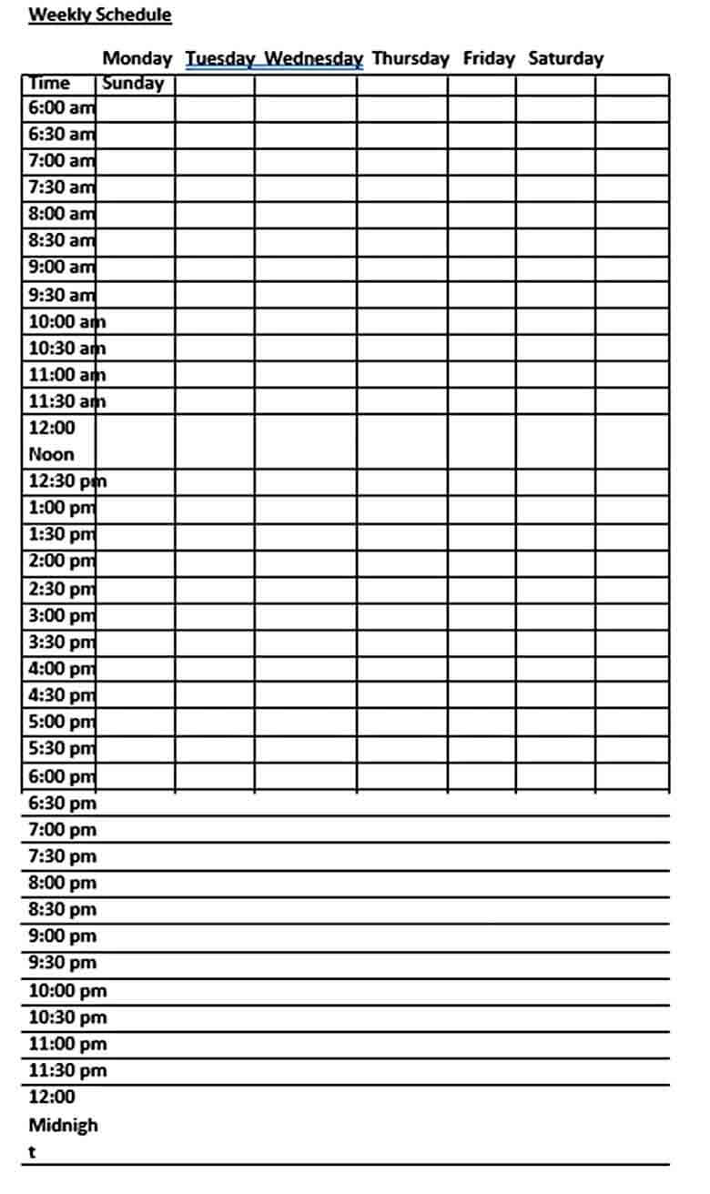 Daily Schedule With Timings Download PDF Format