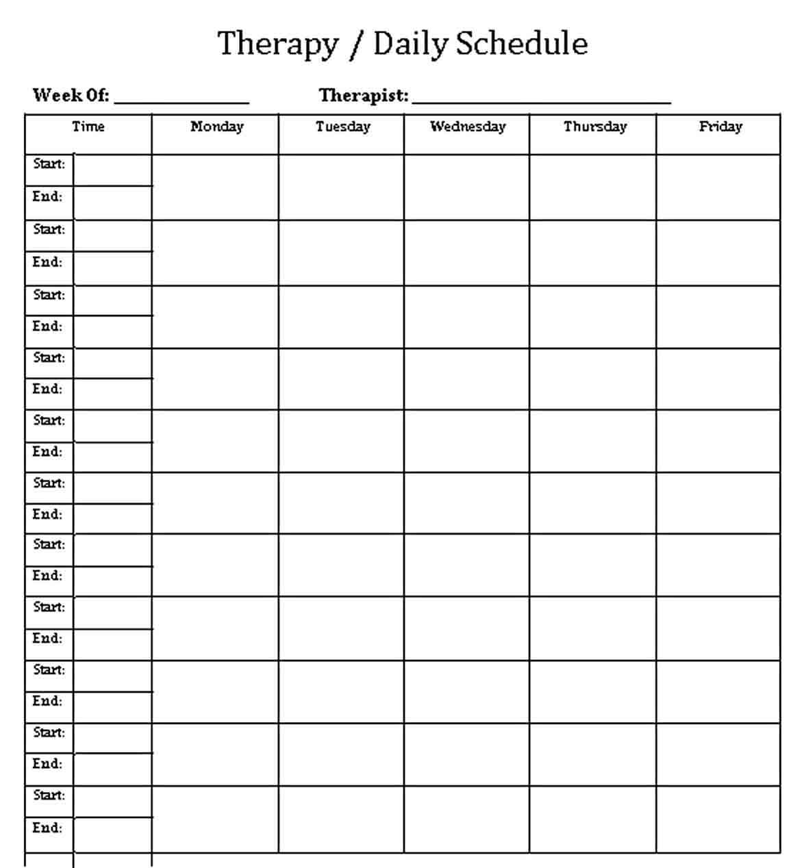 Daily Therapy Schedule Template