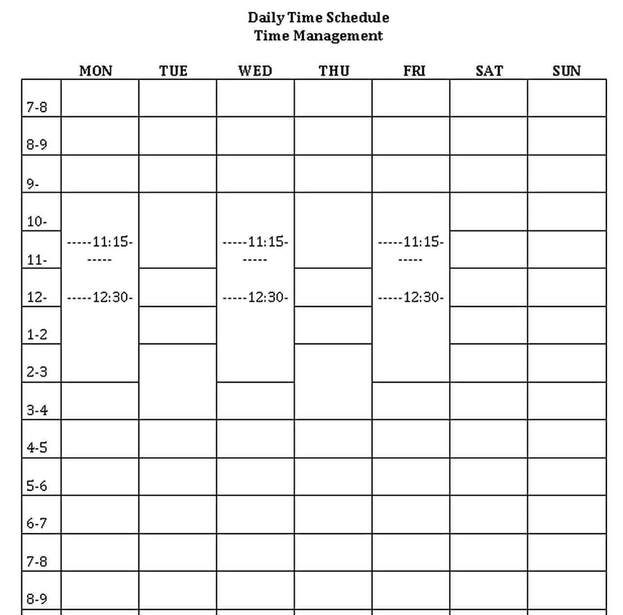 Daily Time Schedule Template