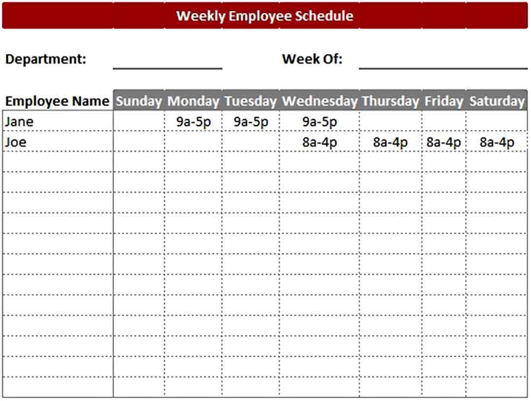 Daily Work Schedule Template Excel Format