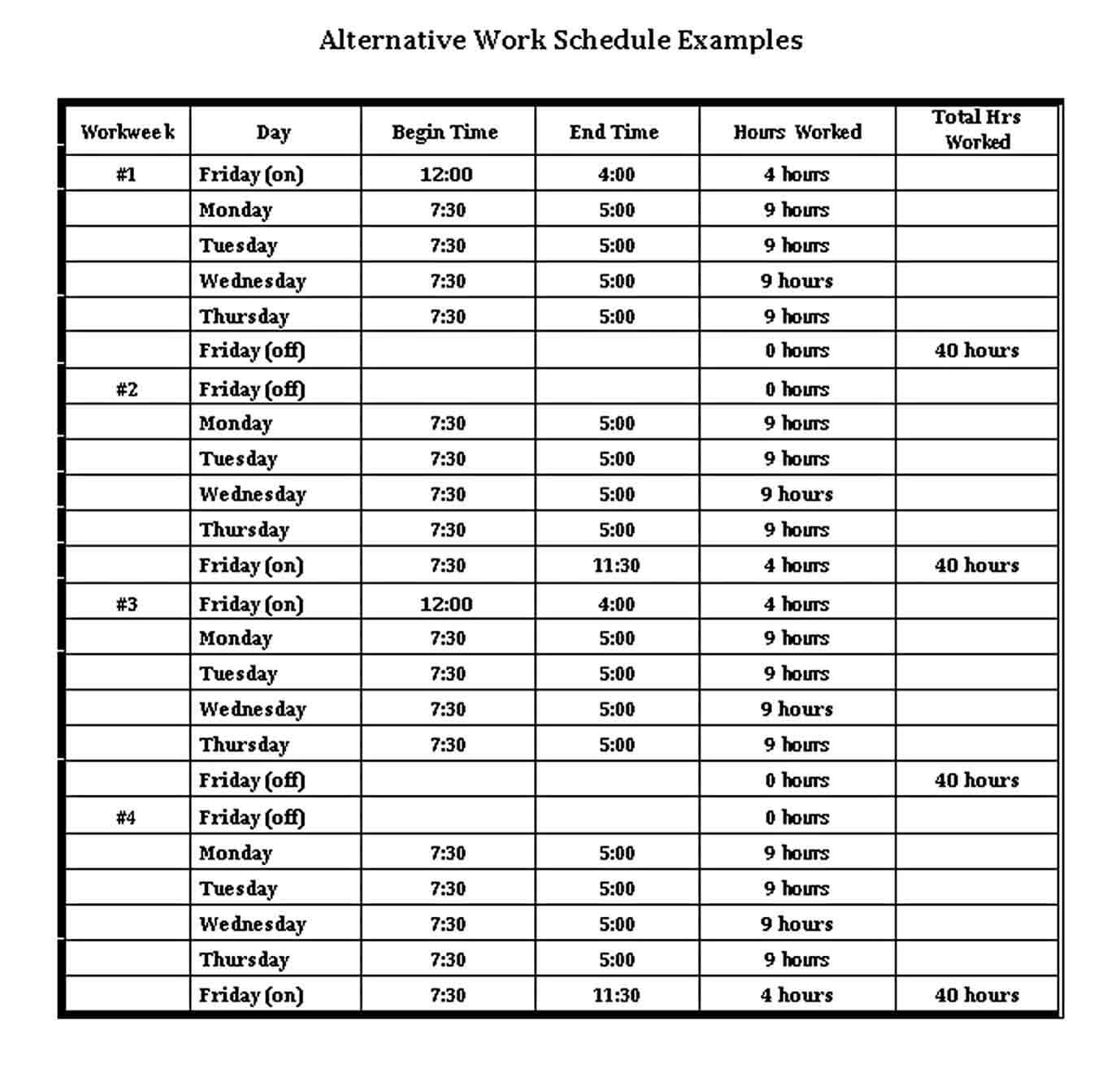 Daily Work Schedule Template in PDF
