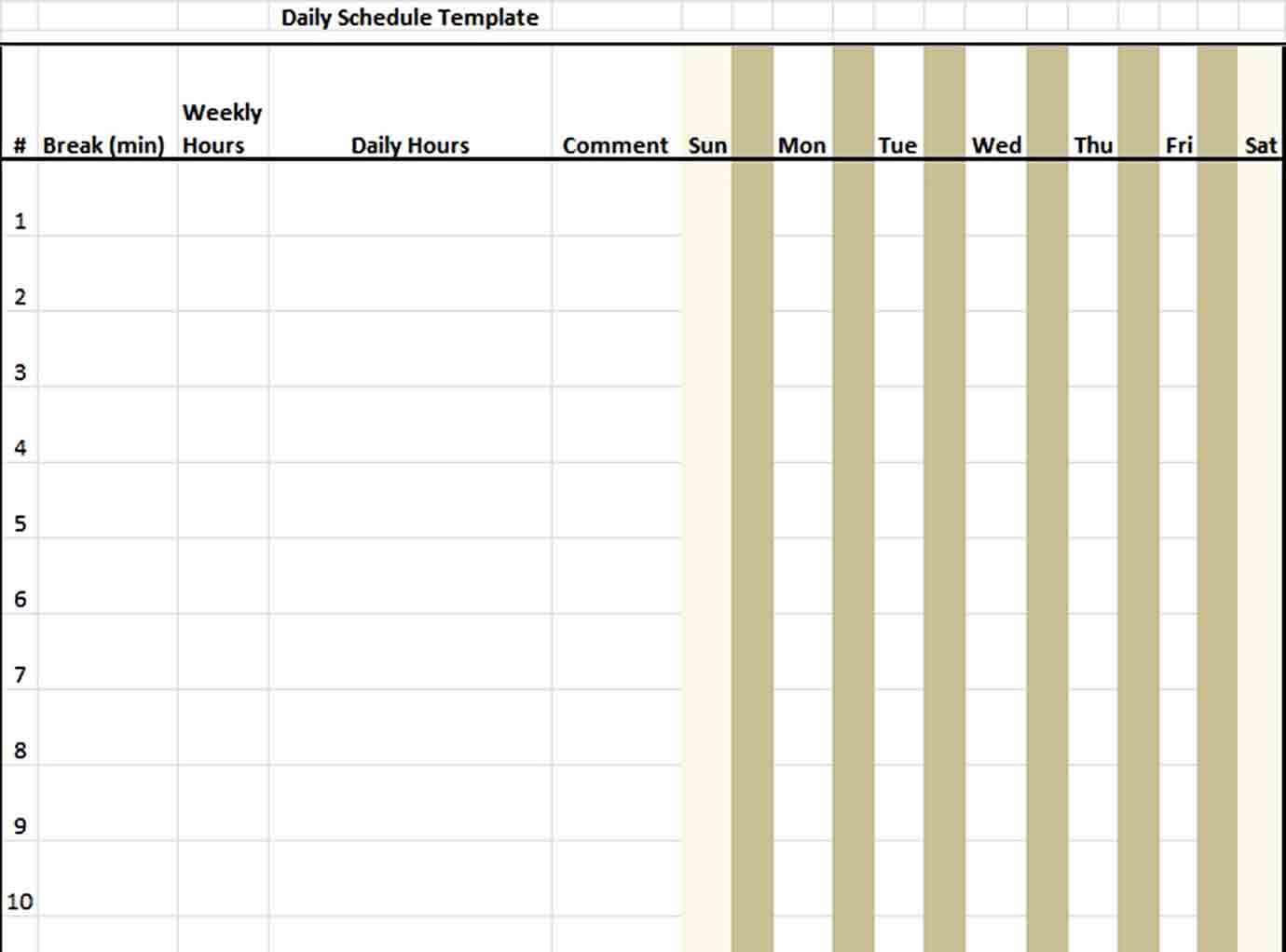 Download 7 Day Schedule Template in Excel Format