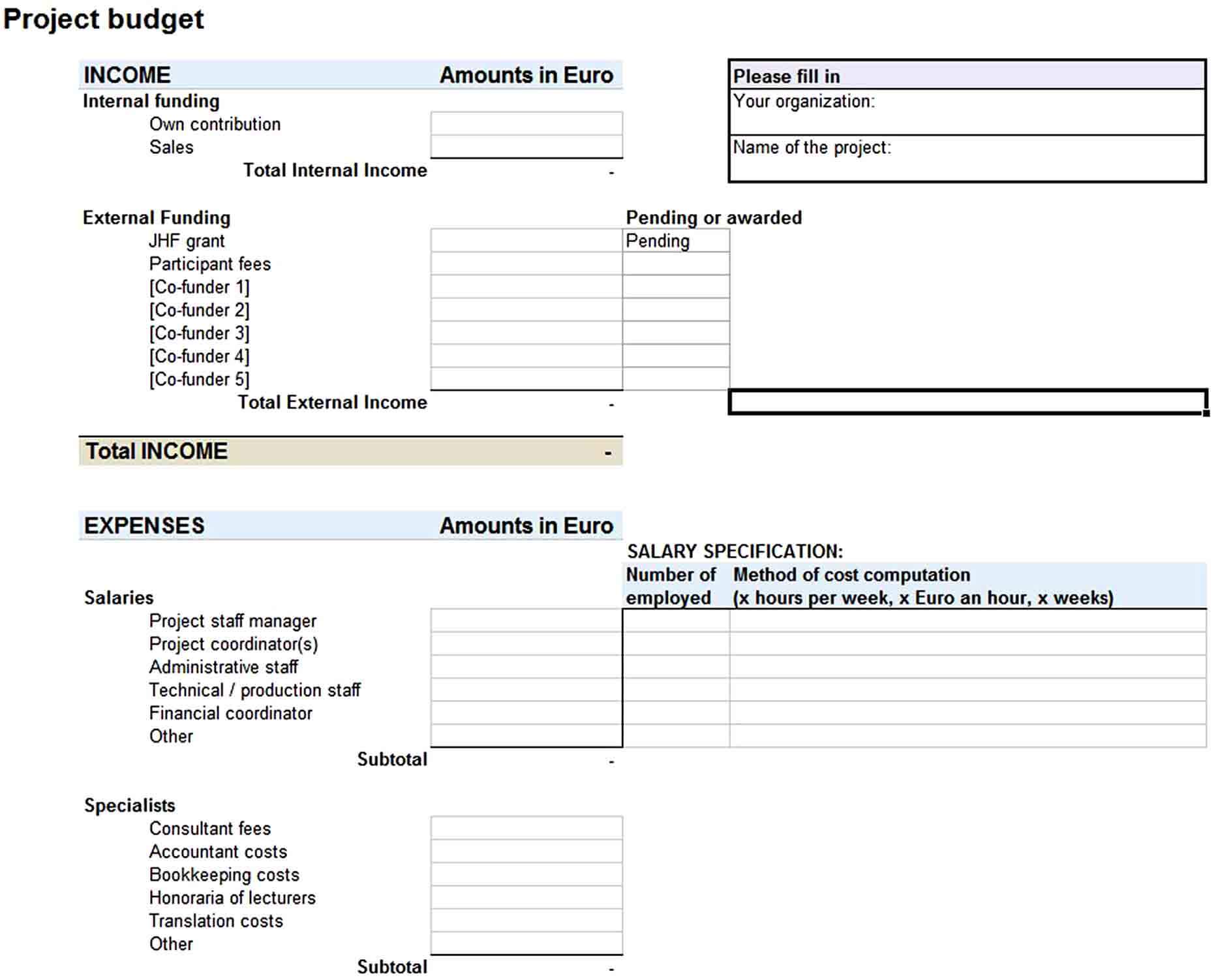 Download Basic Project Budget Template in Excel