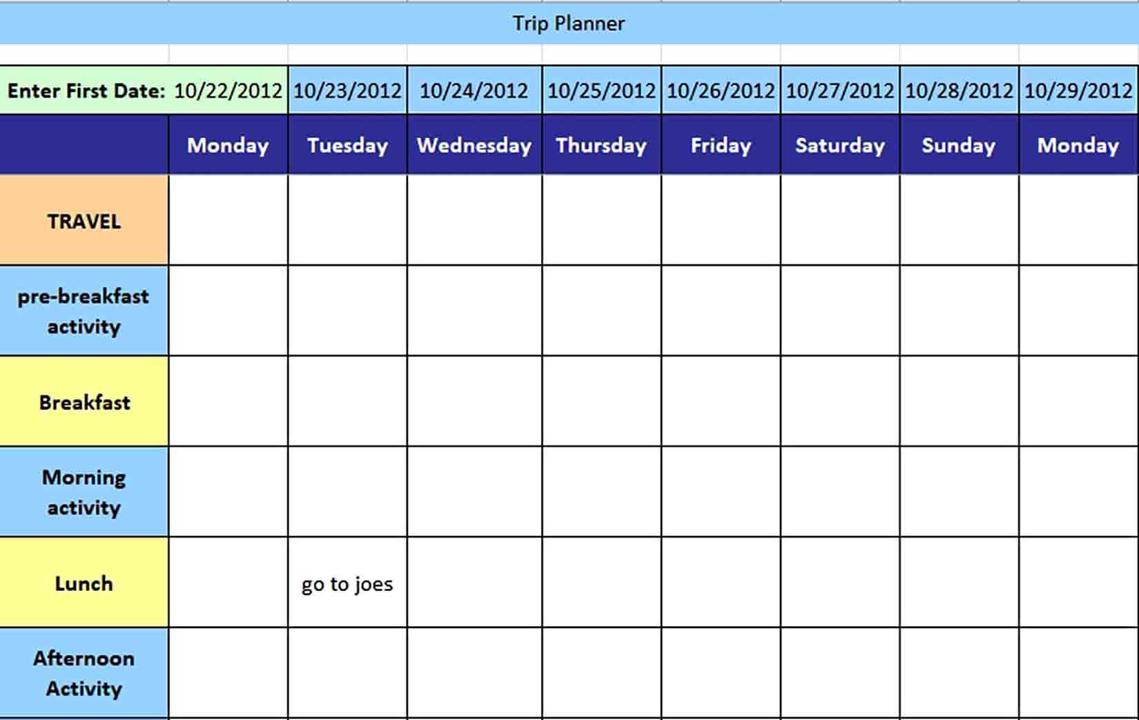 Download Holiday Trip Planning Schedule Template Excel