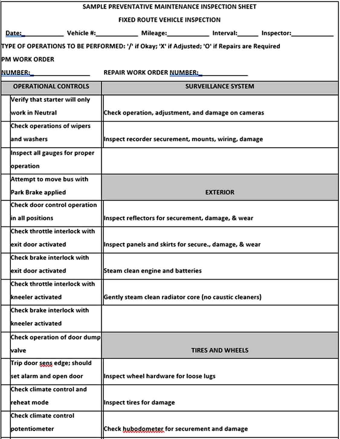 Download Preventative Maintanance Inspection Template Word Doc 1