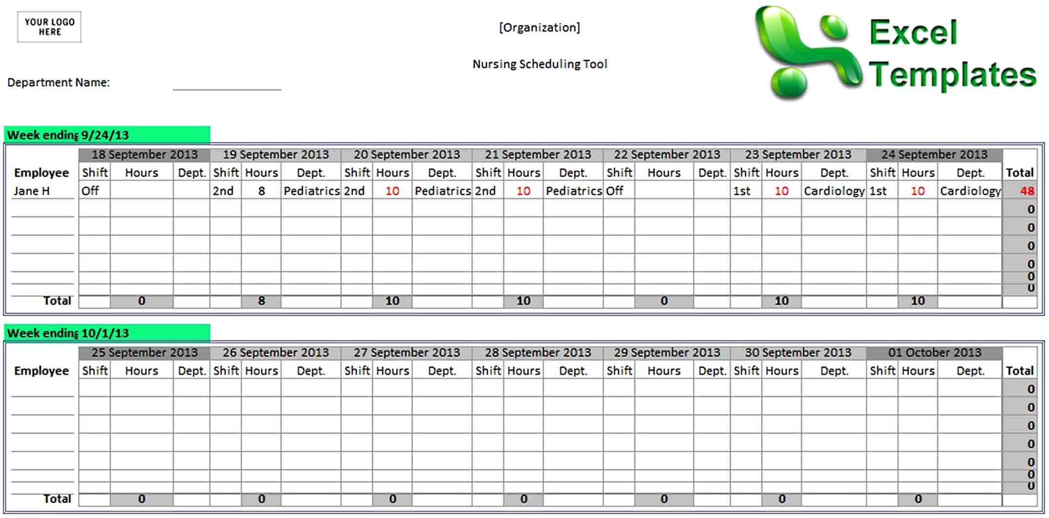 Editable Nurse Staffing Schedule Template Free Download in Excel