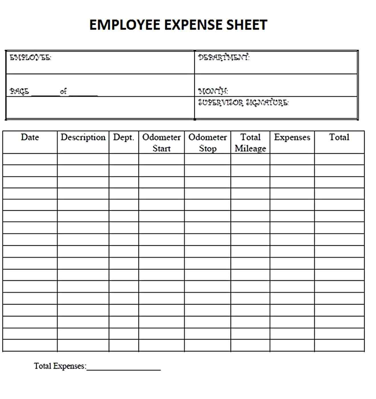 Employee Expense Sheet Template