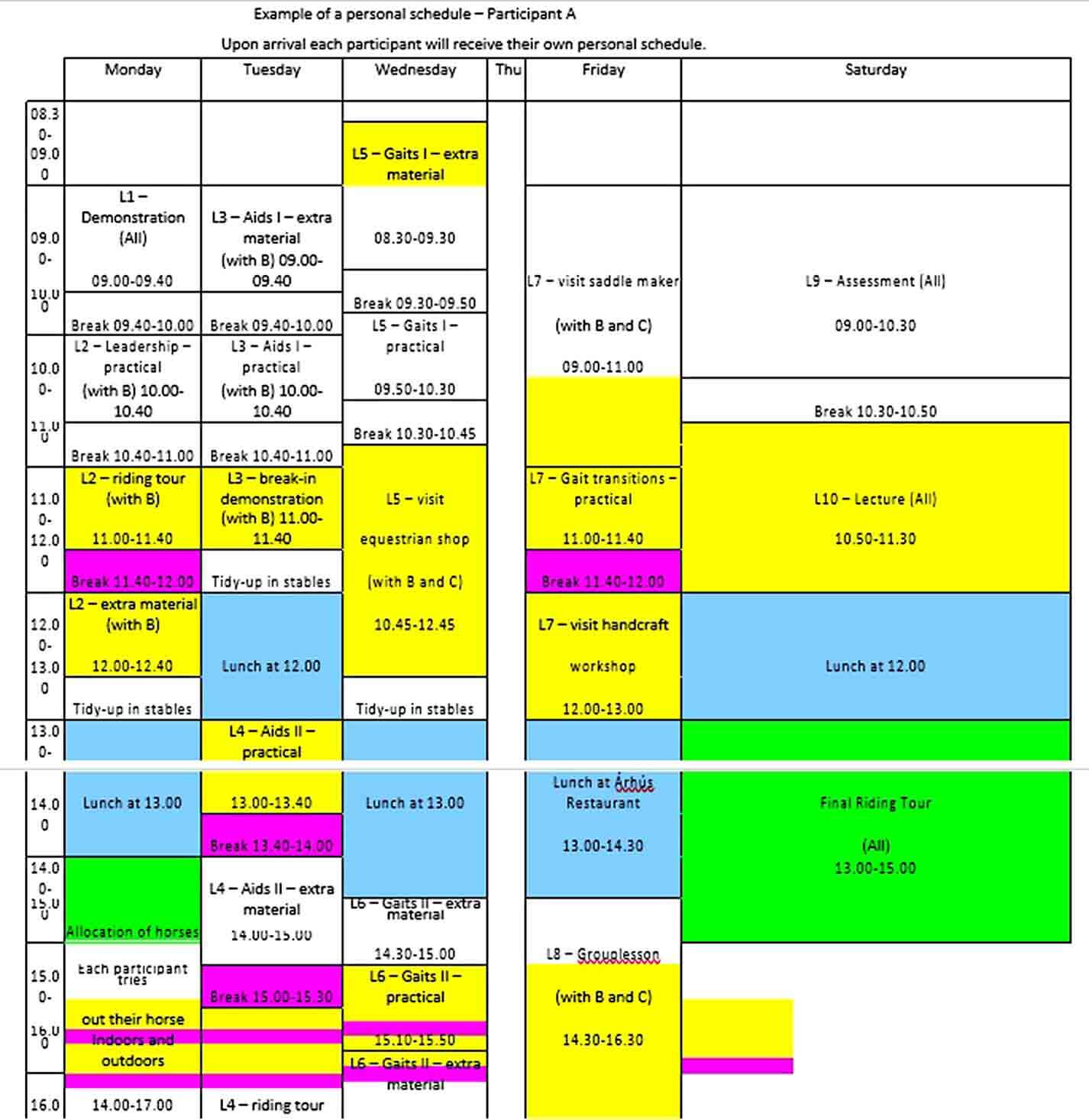 Example Personal Schedule