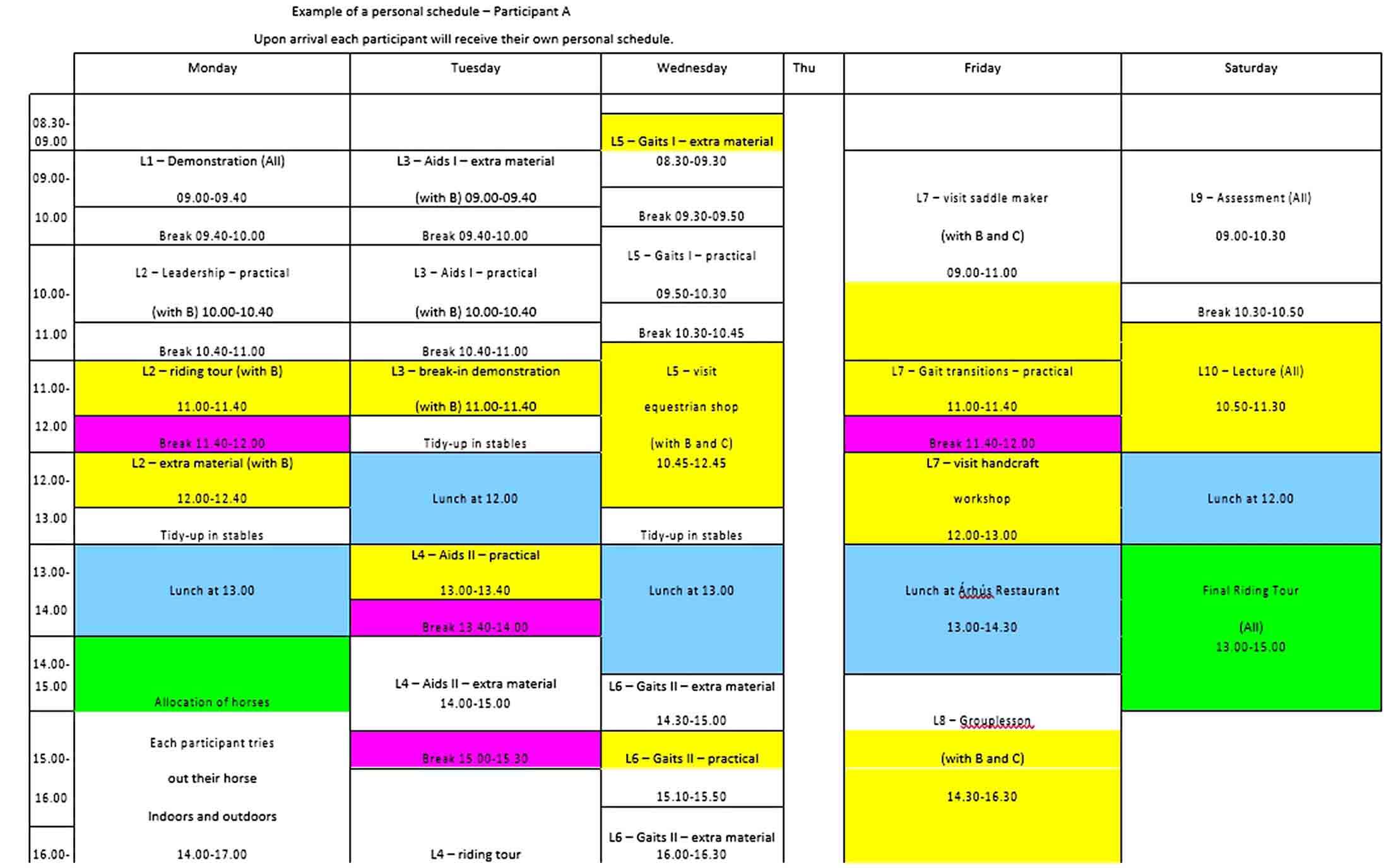 Example of Personal Schedule