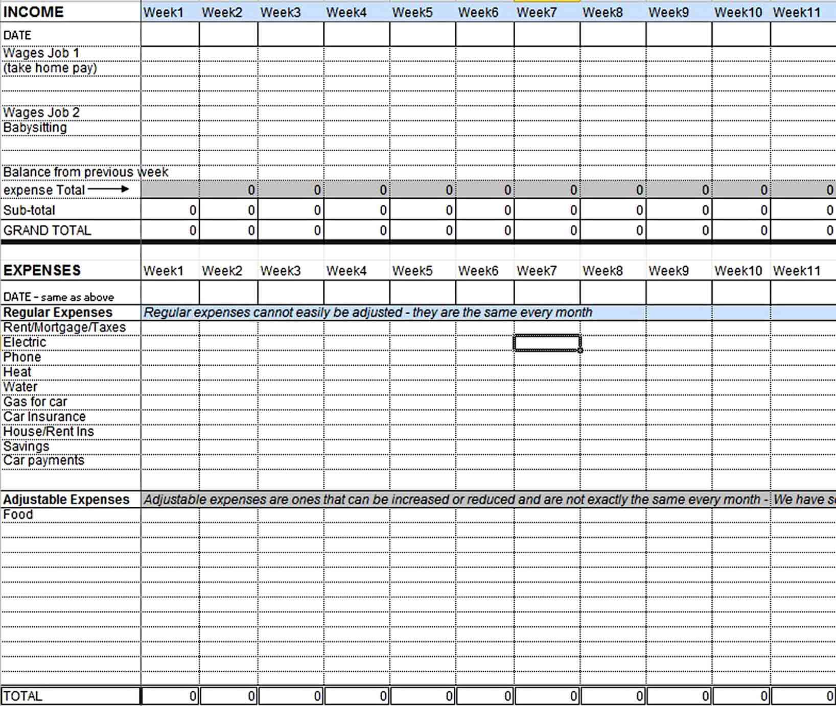Excel Blank Home Budget Template