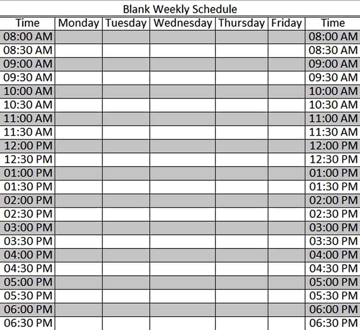 Excel Blank Weekly Schedule Template