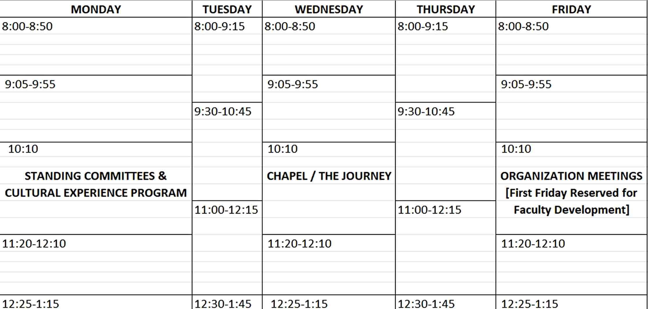 Excel Weekly Class Schedule Template
