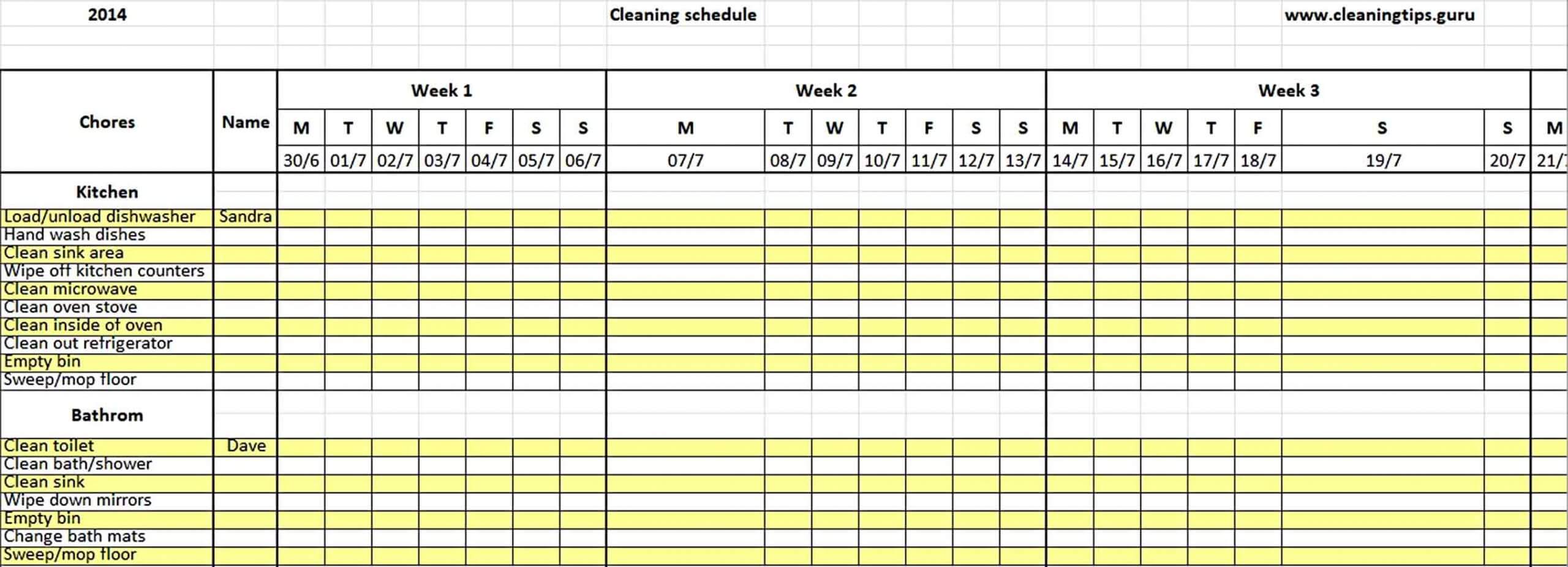 Excel Weekly Cleaning Schedule Template.doc