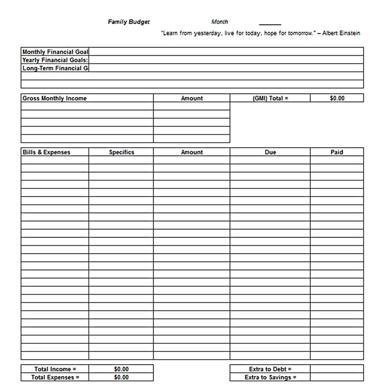 Family Budget Template Excel 1