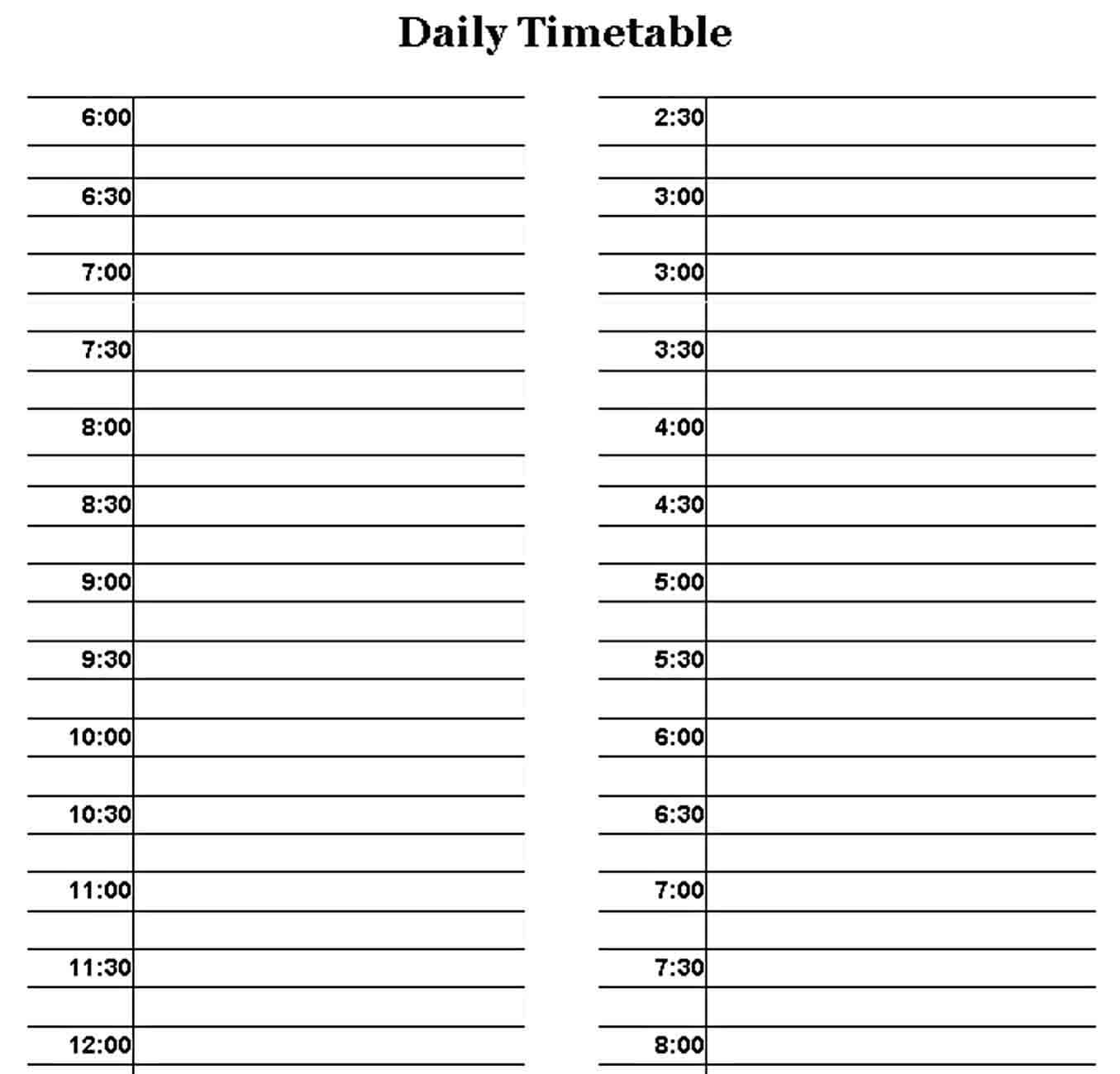 Family Daily Timetable Template
