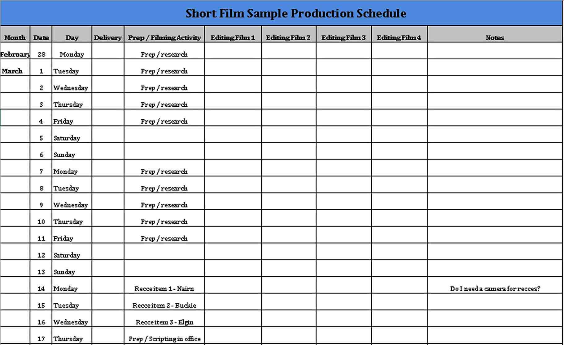 Film Production Schedule Template Download