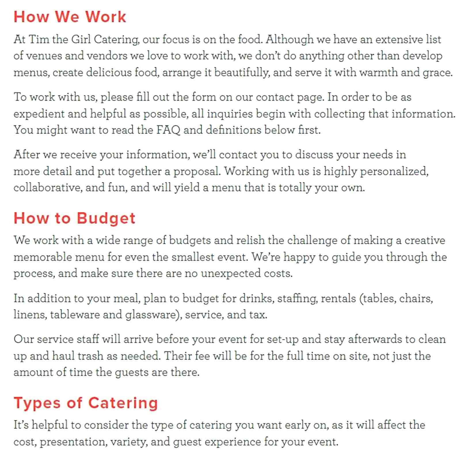 Formal Catering Budget