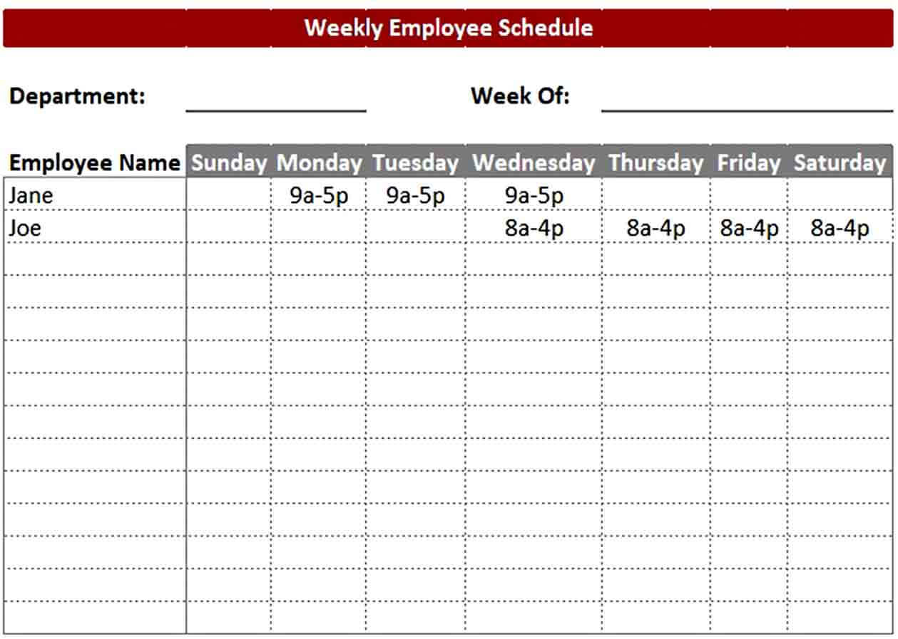 Free Download Blank Employee Work Schedule Template