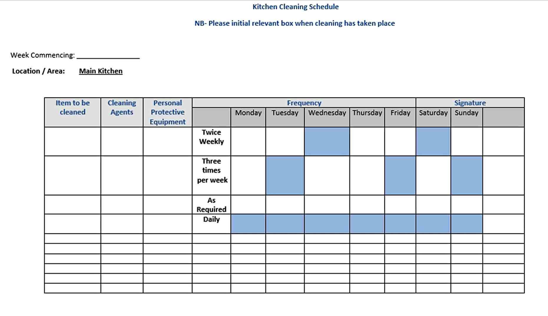 Free Download Doc Format Kitchen Cleaning Schedule Template 1