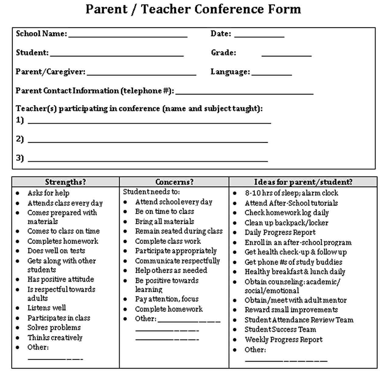 Free Download Parent Teacher Conference Schedule Template