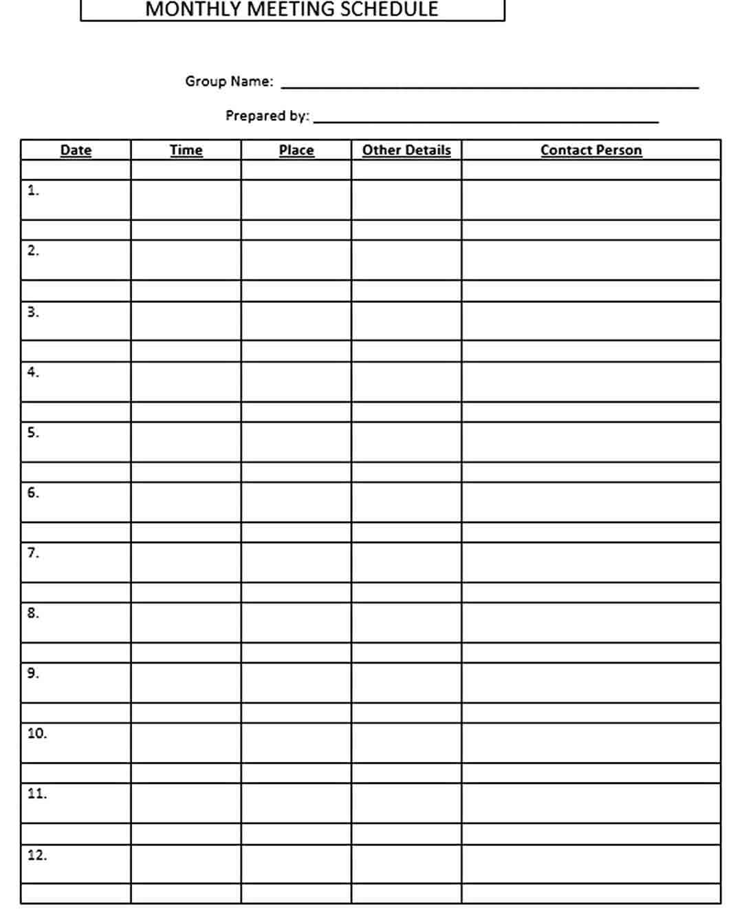 Free Monthly Meeting Schedule Template Word Doc Editable