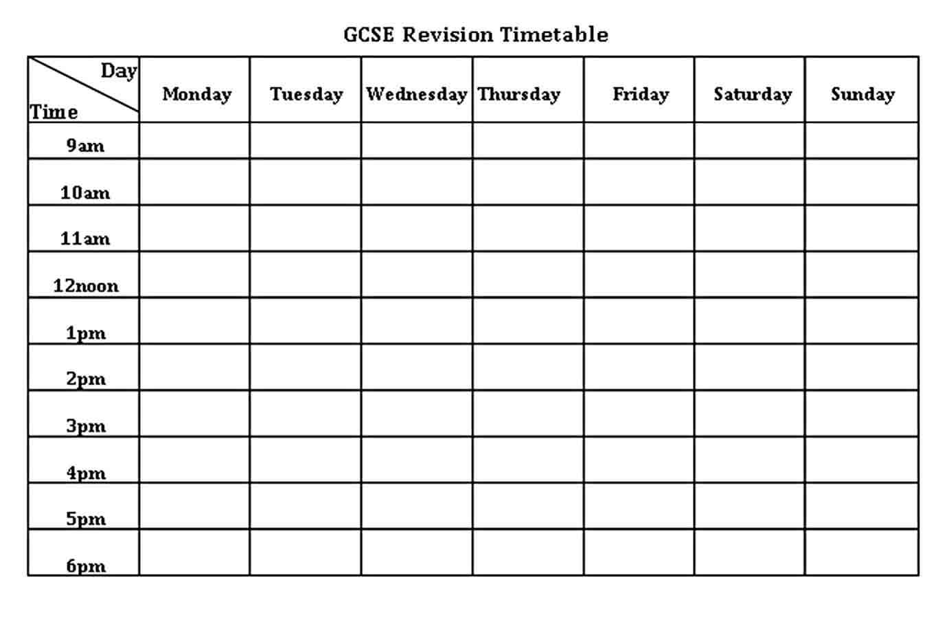 GCSE Revision Timetable Template
