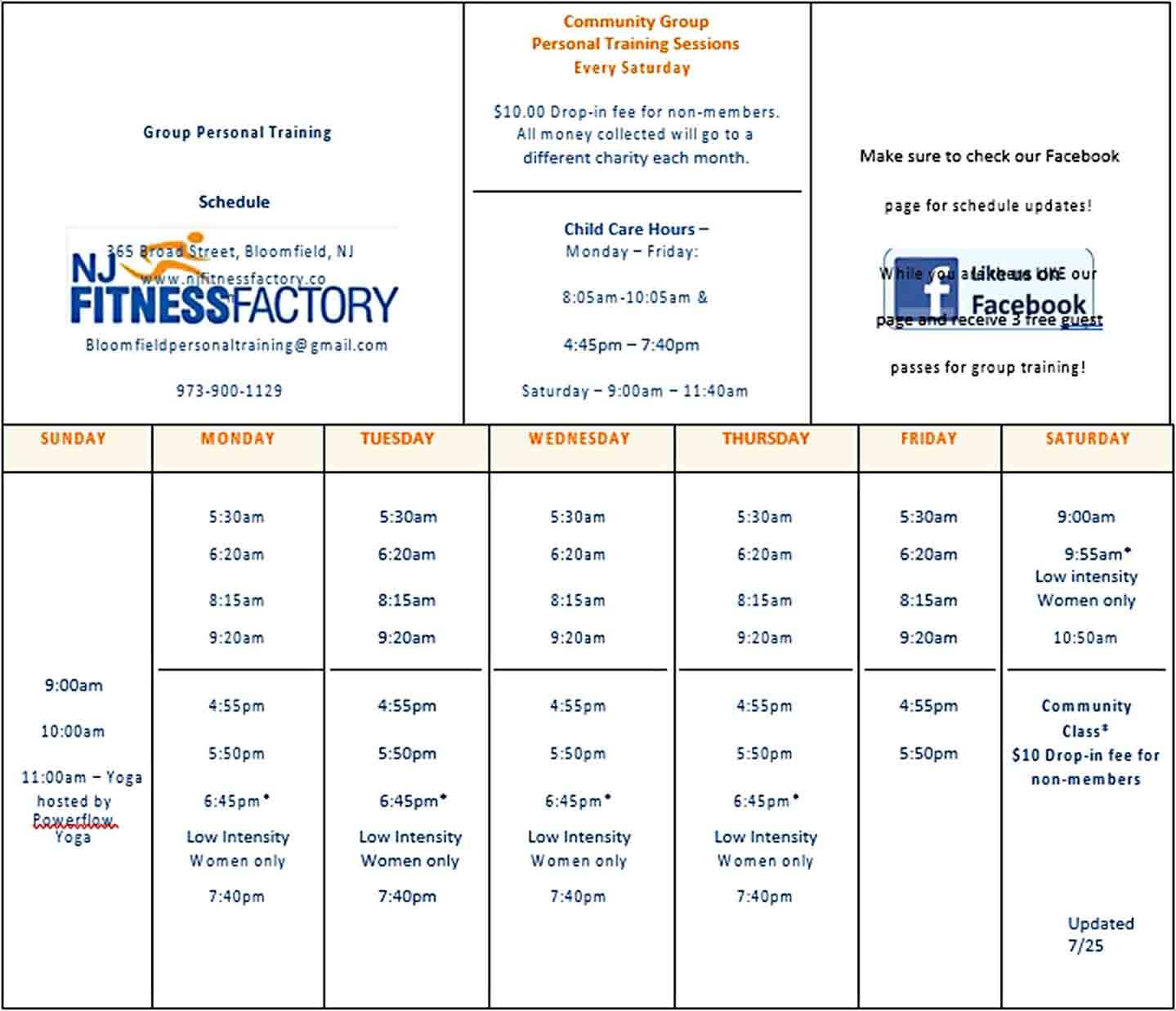 Group Personal Training Schedule