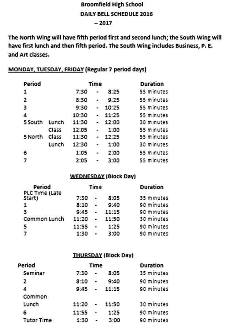 High School Daily Schedule