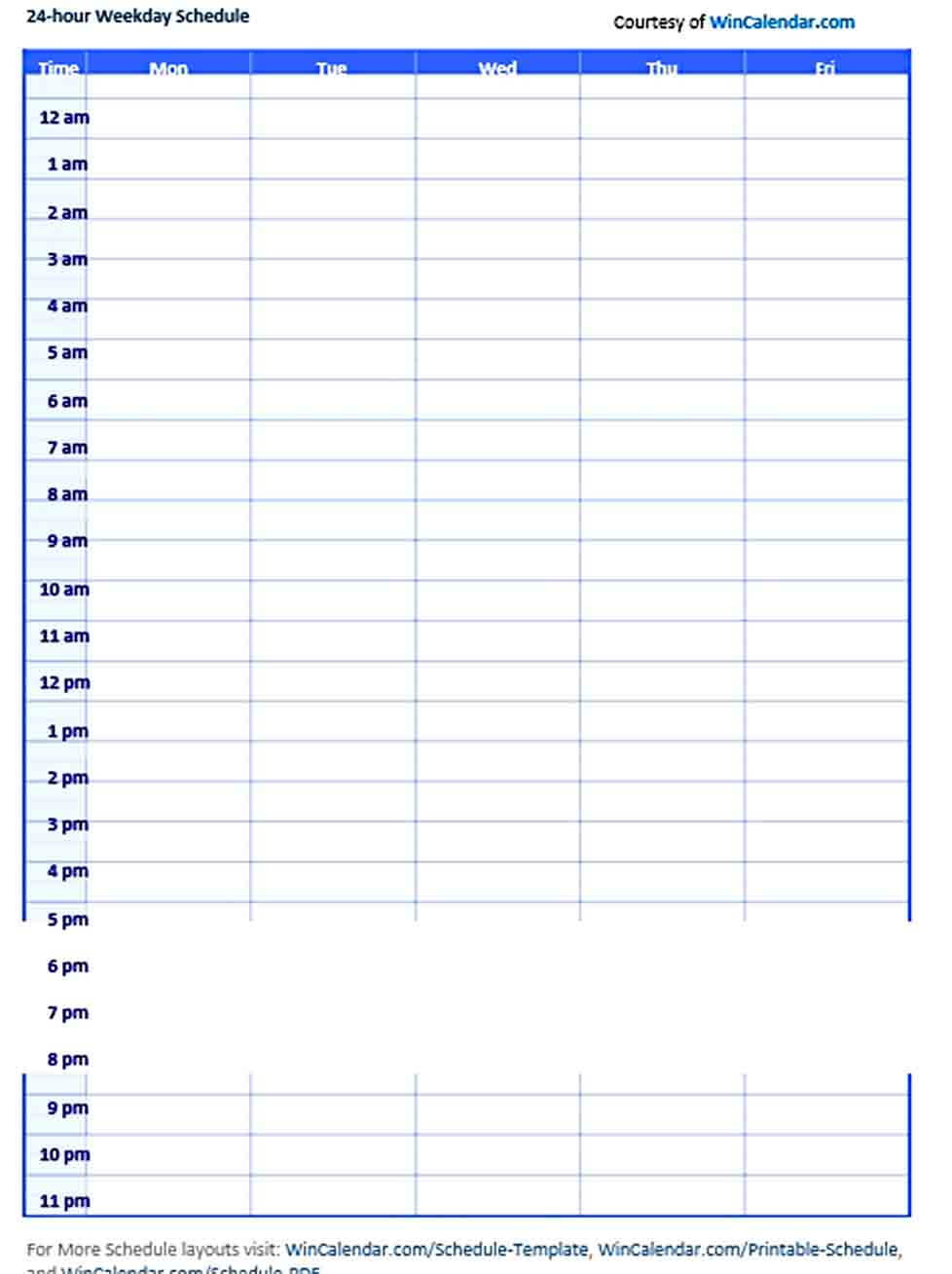 Hourly Daily Work Schedule Template