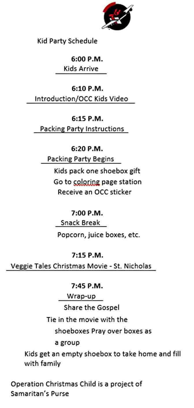 Kids Party Schedule Sample 1