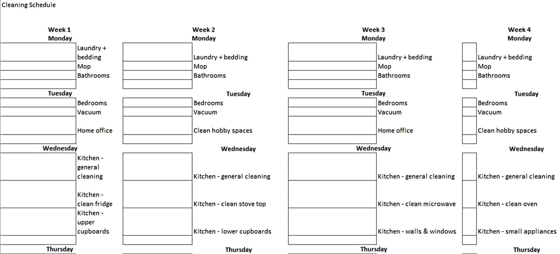 Kitchen Cleaning Schedule Excel Format Free Download Template