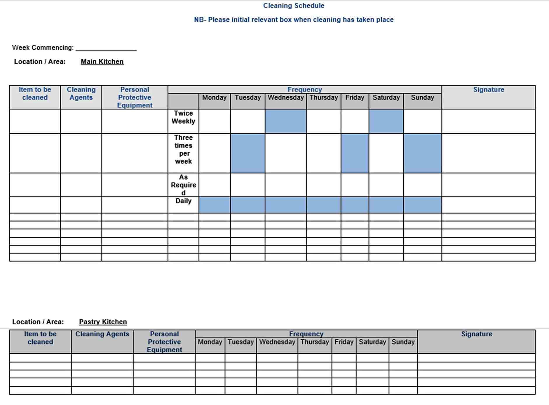 Kitchen Cleaning Schedule Template Word Doc