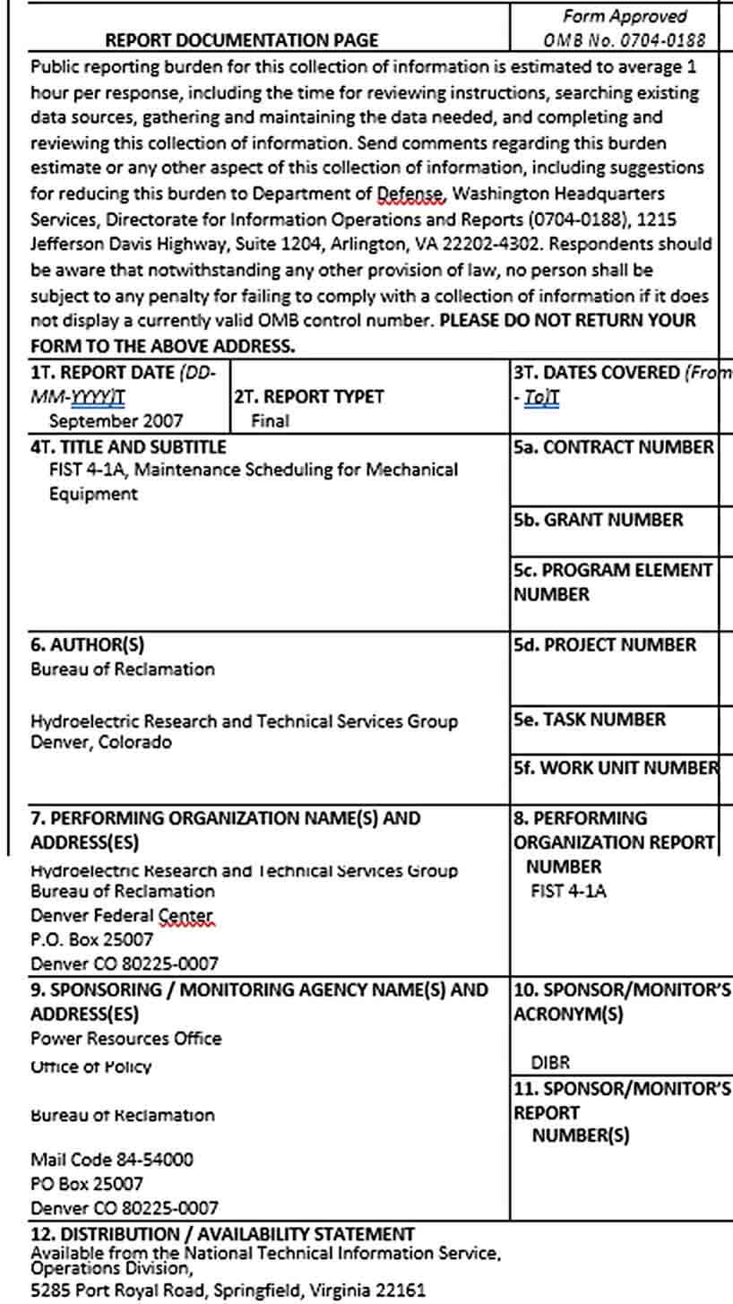 Mechanical Equipment Maintainance Schedule Template PDF Download