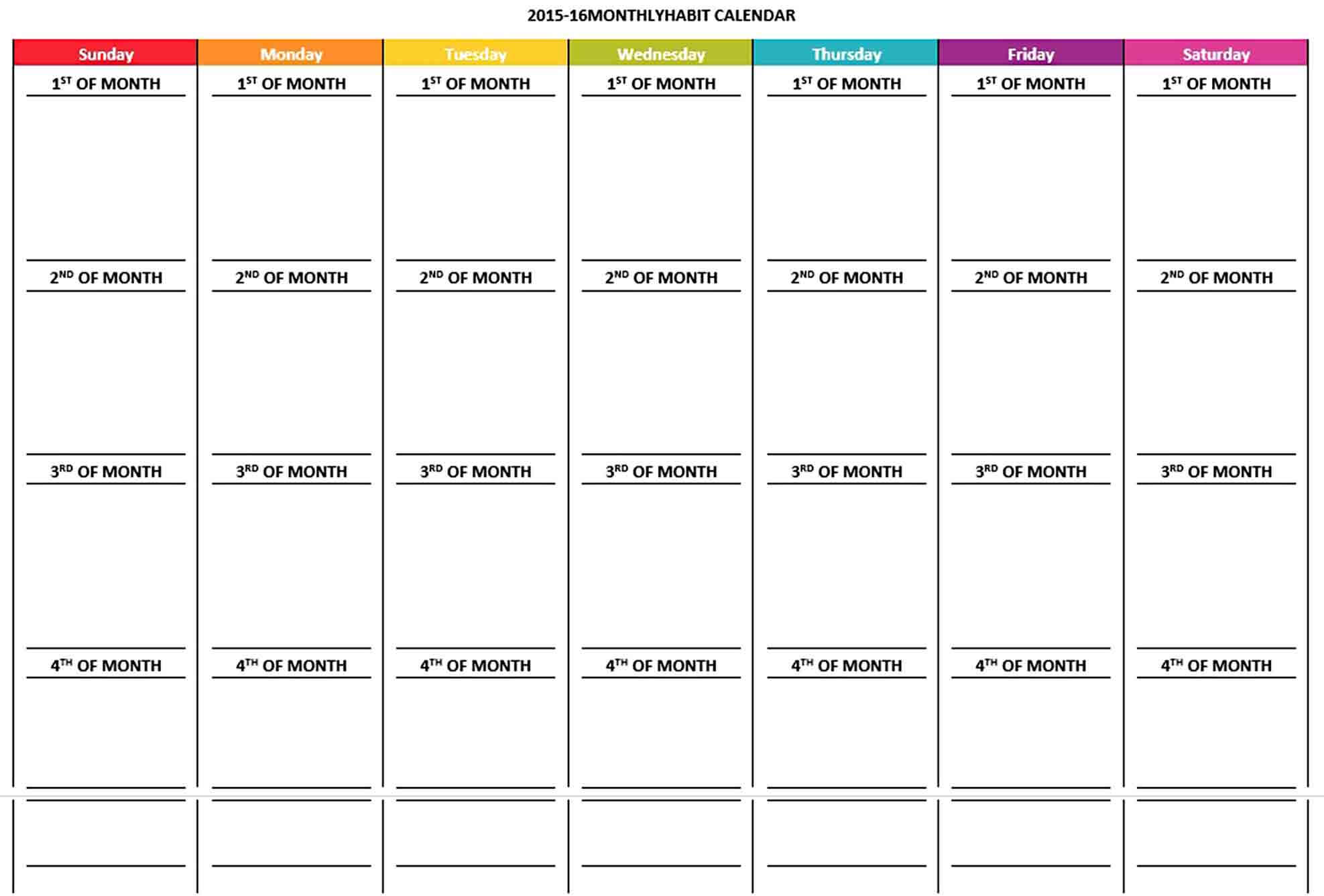 Monthly Habit Calendar Schedule Template