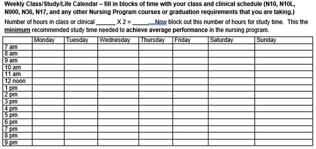 Monthly Nursing College Class Schedule Template