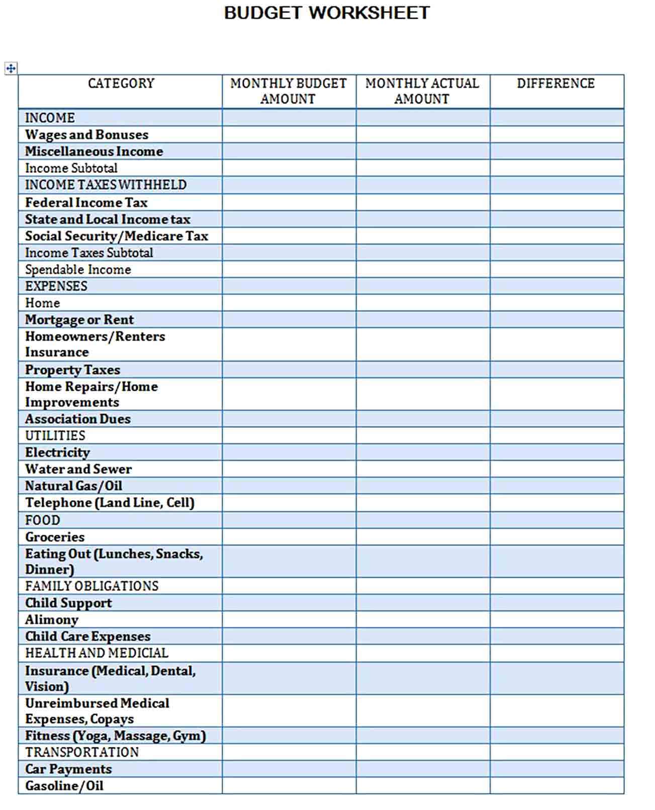 Monthly Operating Budget Template